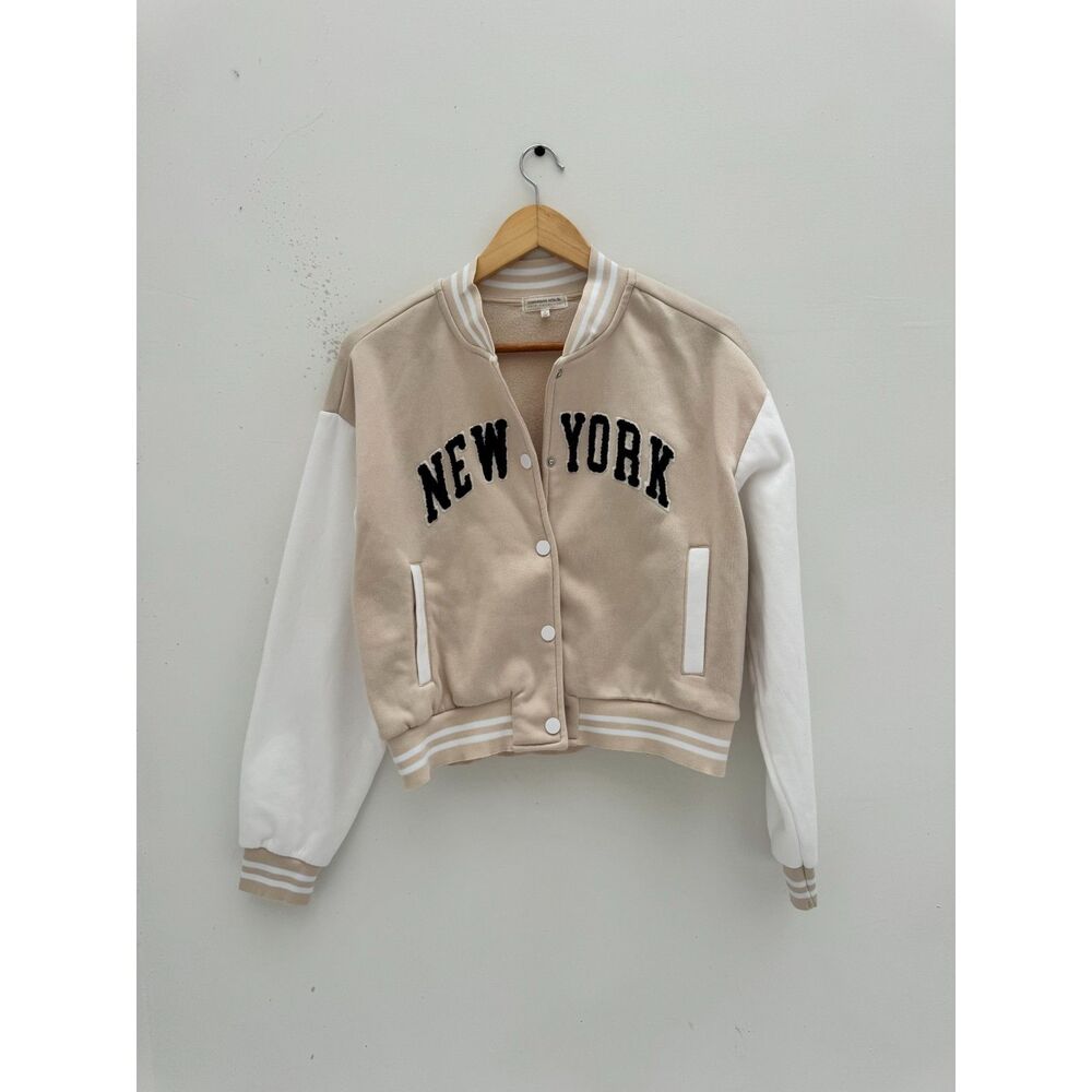 Common Stitch New York Chenille Patch Varsity Jacket Cream White Size M